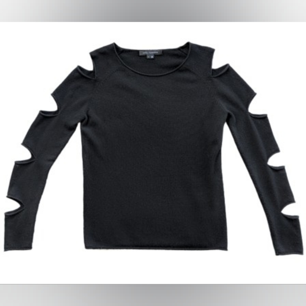 Skull Cashmere Black 100% Cashmere Slash Cutout Sleeve Sweater Small